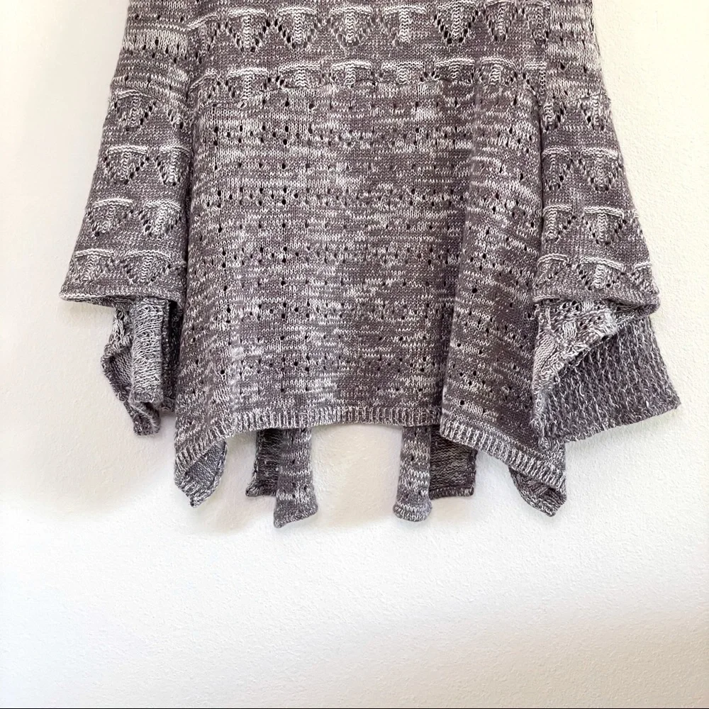 Anthropologie Moth Lavena Pointelle Draped Open Front Cardigan Sweater Vest Grey
